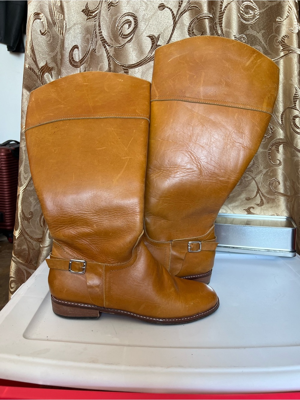 Size 9 Saddle Tan Leather Riding Boots | Silver Buckle Details | Like New - Picture 4 of 12